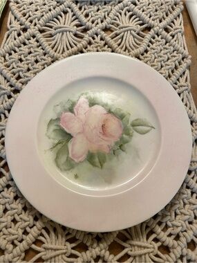 Vintage Hand Painted Pink Rose Porcelain Plate | Artist Signed
